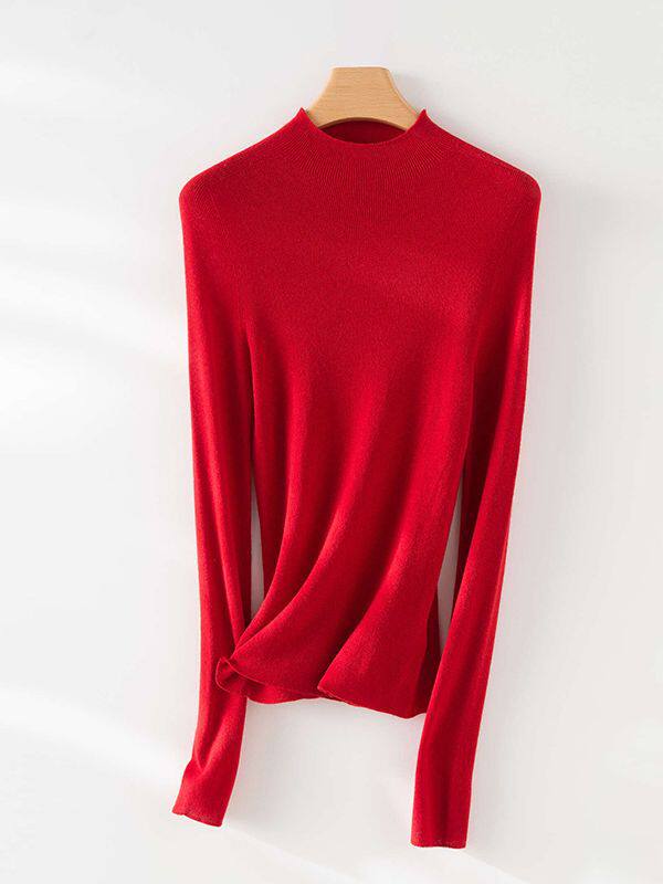 A generation of hair wholesale semi-high collar silk cashmere blend bottoming sweater slim outer wear long sleeve top solid color