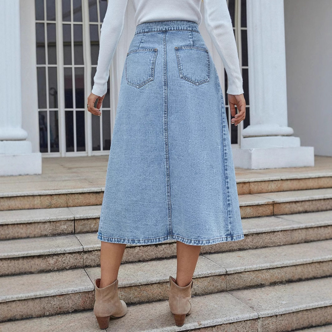 High Waisted A Line Denim Skirt Casual Trendy Slim Fit Womens Fashion for Everyday Wear Wholesale Available