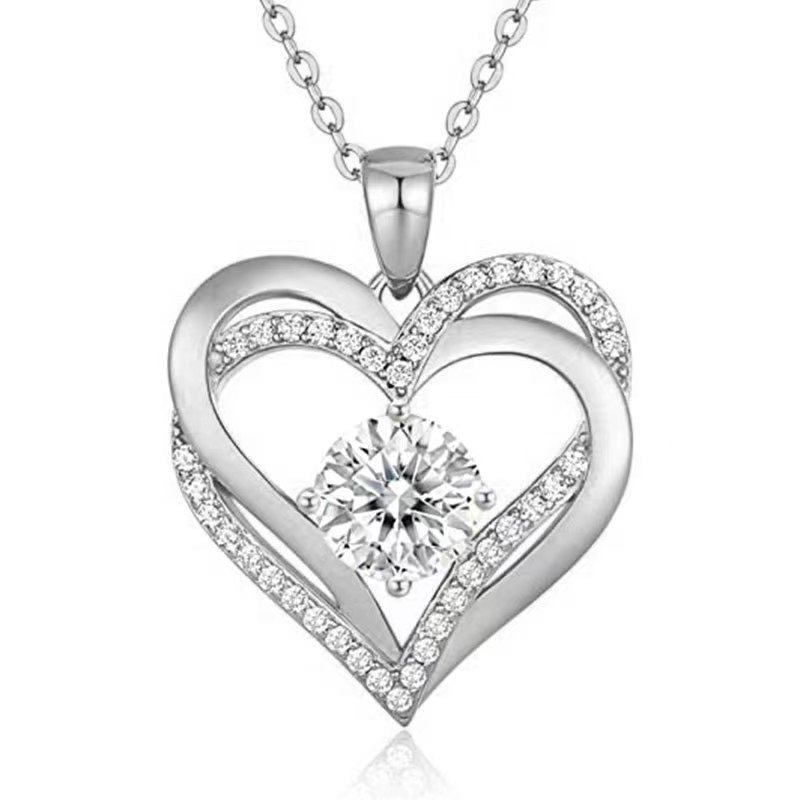 Amazon Cross-border European and American New Pendant Double-layer Necklace Infinite Love-shaped Diamond Eternal Heart Pendant Collarbone
