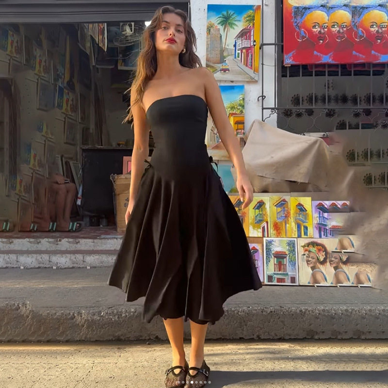 Elegant A Line Dress Strapless Backless Waist Cinching Solid Color Perfect for Formal Events Wholesale Available