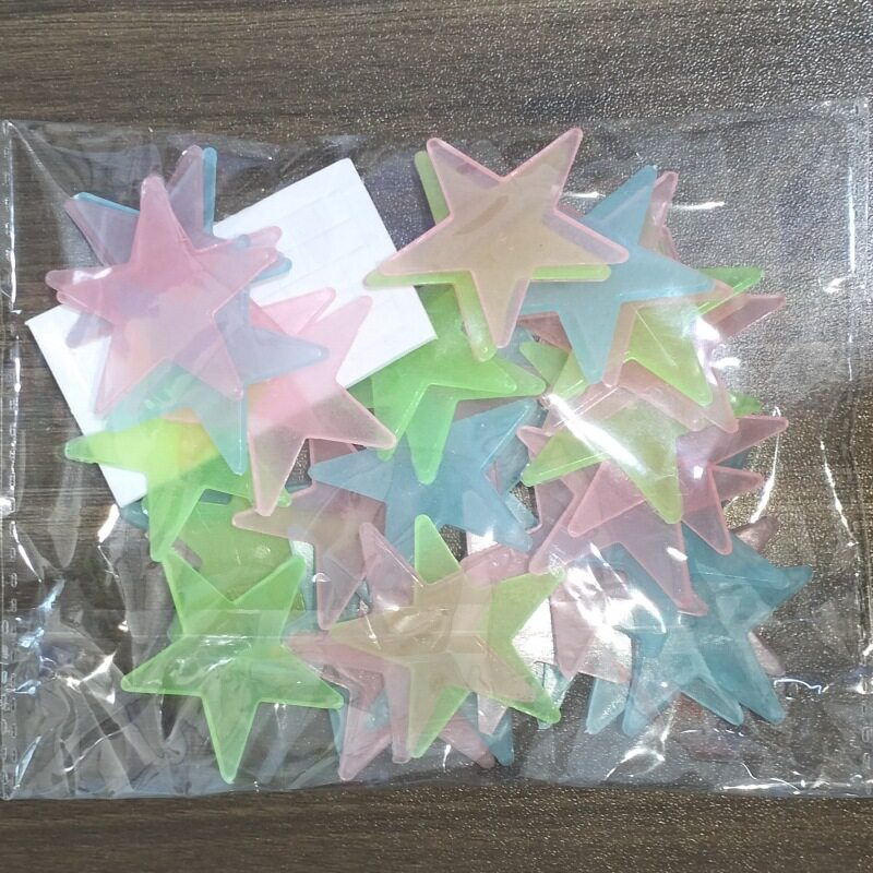 2-3cm夜光星星墙贴装饰荧光五角星跨境彩色发光门窗贴立体冰箱贴