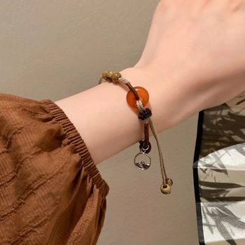 Maillard Amber Safety Buckle Bracelet Women's 2025 New Style Chinese Style Woven Hand Rope Vintage Ethnic Style Bracelet