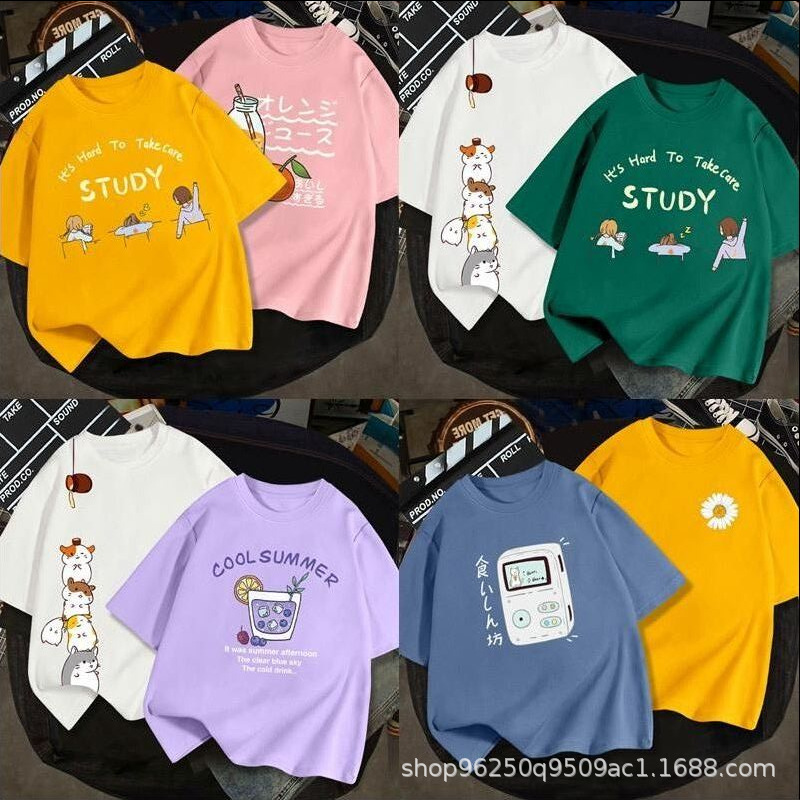 Summer Miscellaneous Model Women Short sleeve tShirt Stall Source of goods  夏季杂款女装短袖t恤地摊货源 批发外贸库存宽松大码女式半袖T桖 Summer Miscellaneous Model Women Short sleeve tShirt Stall Source of goods 