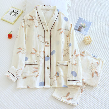 Cotton gauze confinement clothes summer postpartum discharge clothes pregnant women nursing pajamas spring and autumn Maternity Nursing home clothes
