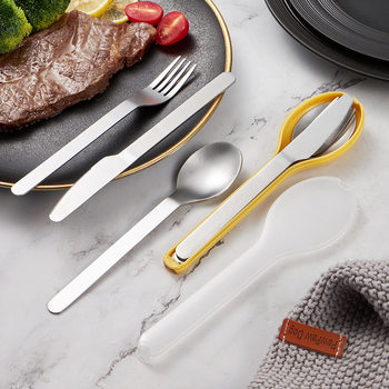 Stainless steel knife, fork and spoon three-piece camping tableware suit portable tableware set outdoor picnic tableware knife, fork and spoon
