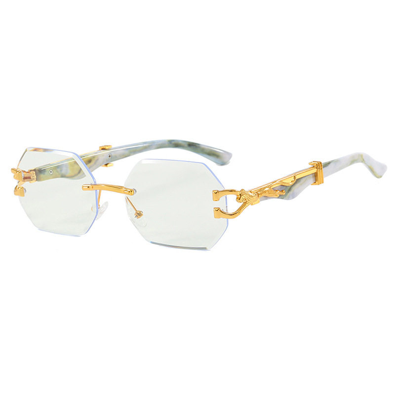 Cross-Border Leopard Head Frameless Polygonal Irregular Sunglasses European and American Cut-Edge Sunglasses Internet Celebrity Street Photography Sunglasses