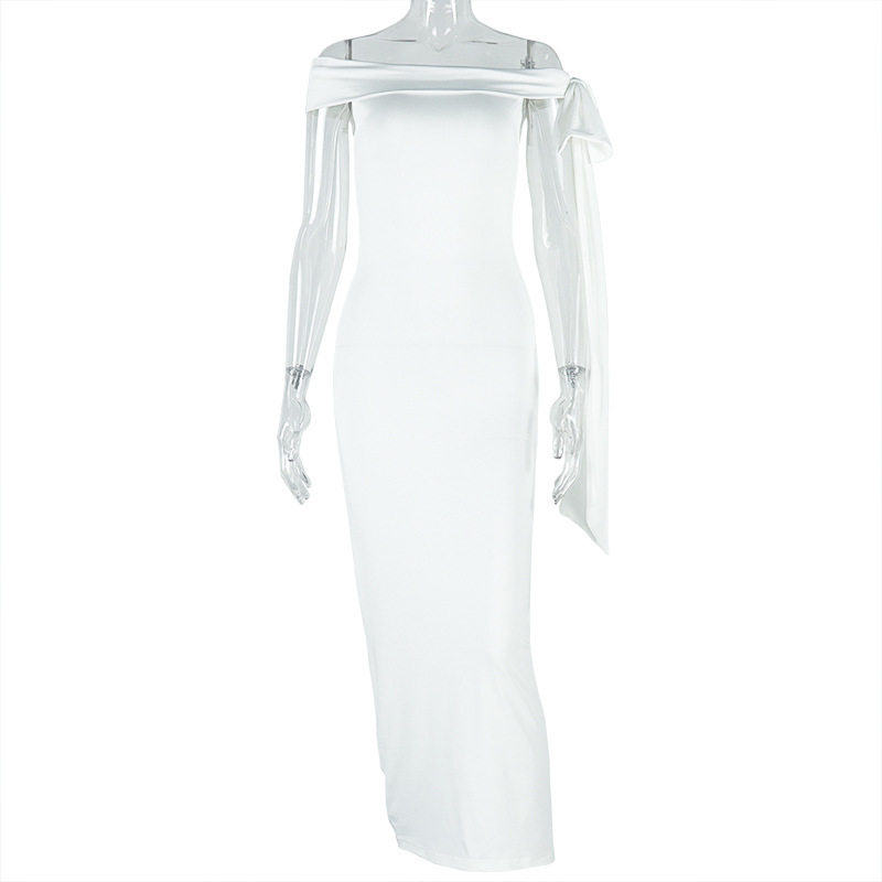 Elegant Bodycon Dress Ruffled Design Off Shoulder Neckline Adjustable Tie Perfect for Parties and Special Occasions