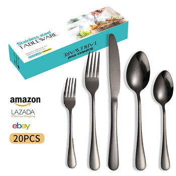 Cross-border 1010 stainless steel tableware suit steak knife, fork and spoon five main pieces stainless steel tableware 20 pieces suit