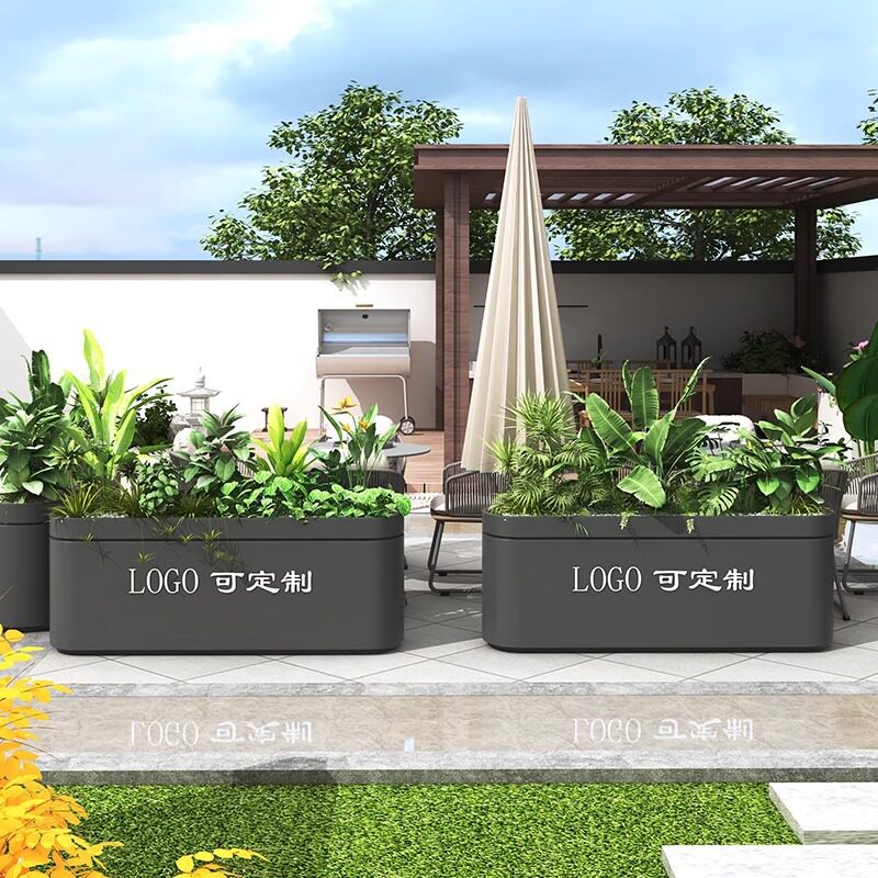 Outdoor Stainless Steel Flower Box Combination Square Sales Department Commercial Flower Bed Outdoor Street Gardening Iron Partition Flower Box