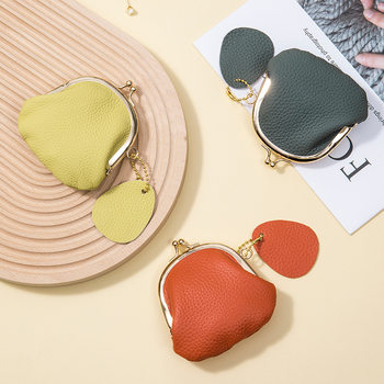 2024 New genuine leather small coin purse women's first layer cowhide European and American coin storage bag mini clip bag ins