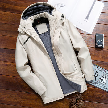 Fleece-Lined Winter Thickened Men's Outdoor Sports Casual Jacket, Cold-Proof and Warm, Detachable Hooded Coat