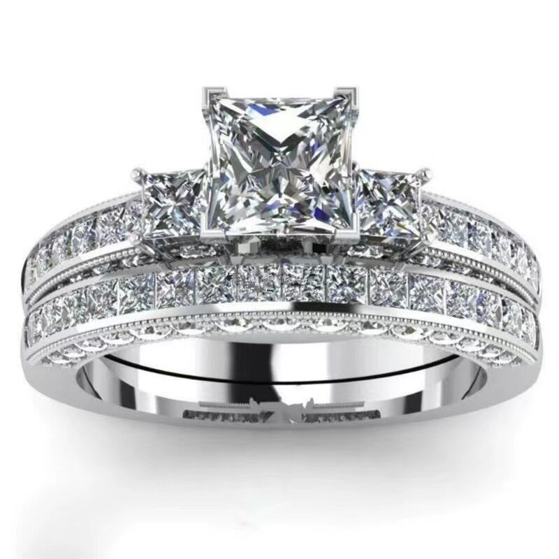 Cross-Border Supply of European and American Popular Rings, Exquisite and Fashionable Exquisite Diamond Couple Rings, Geometric Quadrilateral Rings
