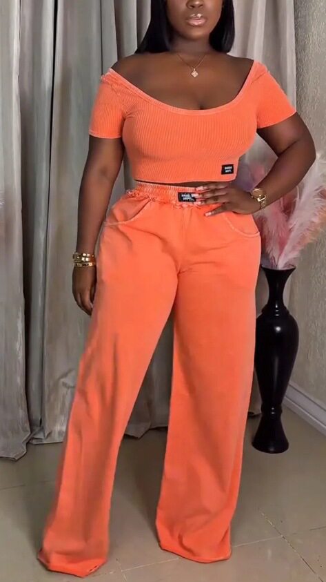 Summer Womens Casual Set Solid Color Round Neck Short Sleeve Top with Long Pants Perfect for Everyday Wear
