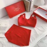 Новый бесшовный комплект нижнего белья из ледяного шелка на новый год big red box set с фиксированной чашкой, цельное красное нижнее белье оптом