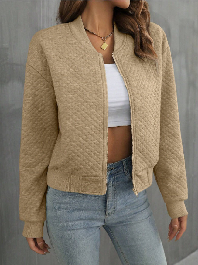 Autumn Long Sleeve Zipper Detail Cardigan Solid Color Lightweight Casual Style Wholesale Available