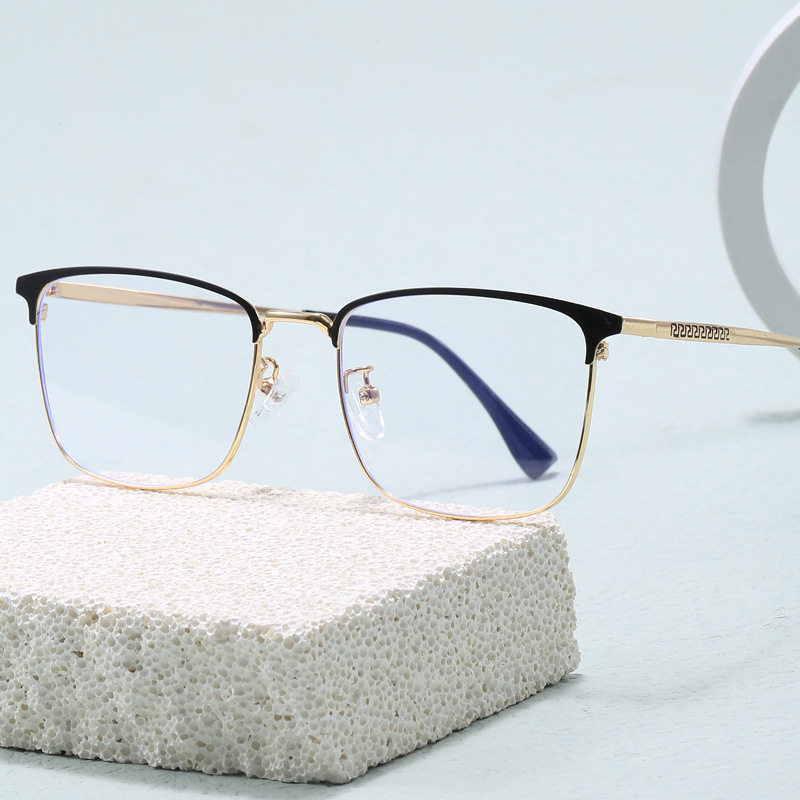 Cross-Border Eyebrow Metal Square Frame Business Men's and Women's Glasses Frame Anti-Blue Light Flat Mirror Can Be Matched with Myopia Glasses Frame