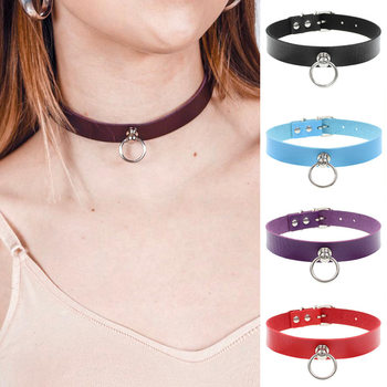 European and American Harajuku Style Simple O-ring Circle Collar Necklace Punk Style Gothic Leather Neck Strap Clavicle Chain