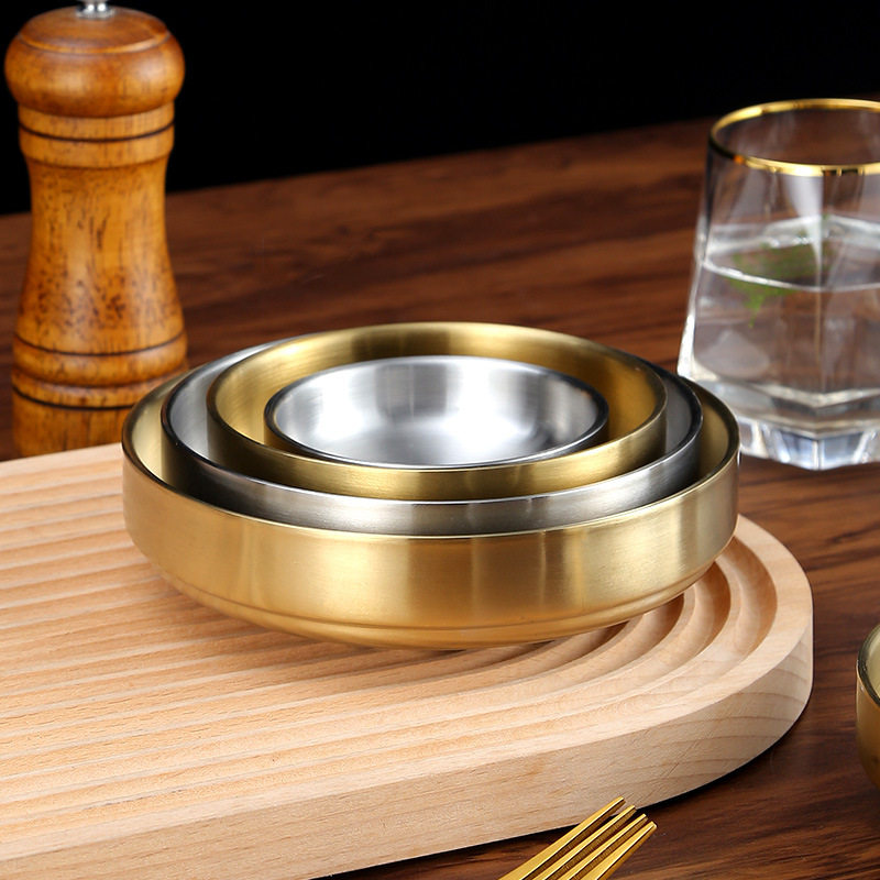 Double-layer Stainless Steel Korean-style Seasoning Dish Cold Dish Korean Golden Kimchi Dish Rice Bowl Cooking Bowl Dip Dish Dish
