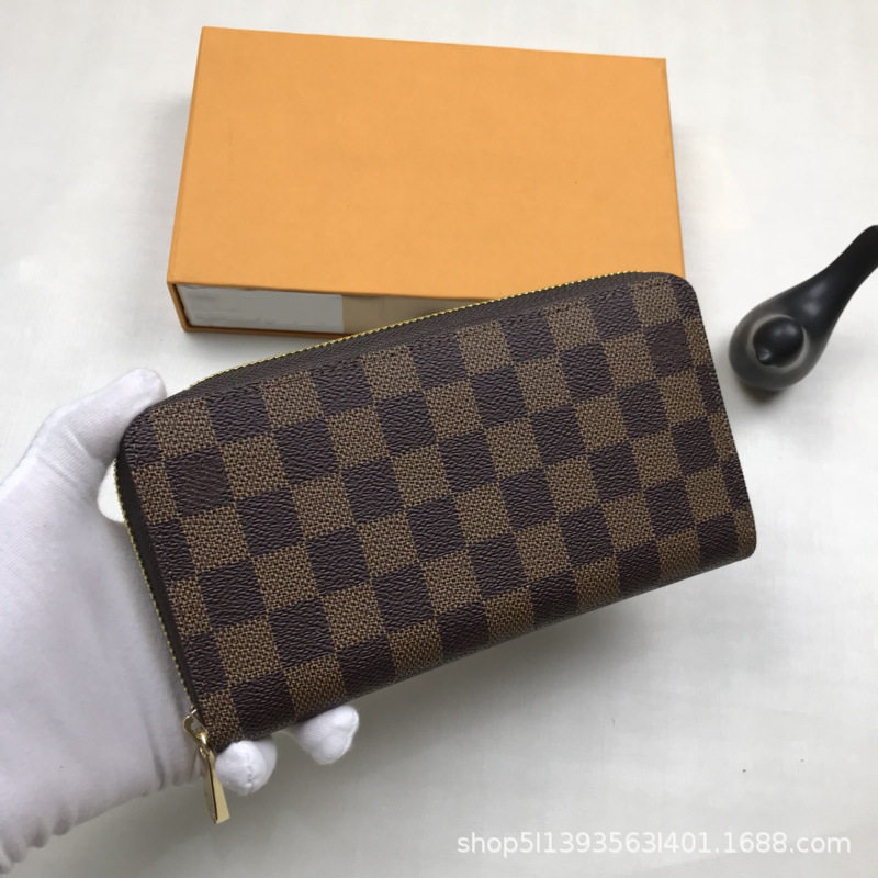 2023 new foreign trade unisex long wallet wallet single zipper printed plaid long wallet 60017