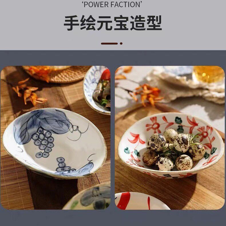Hand-painted shallow dish plate ceramic tableware retro breakfast plate shallow bowl hand-painted shaped dish restaurant cold dish