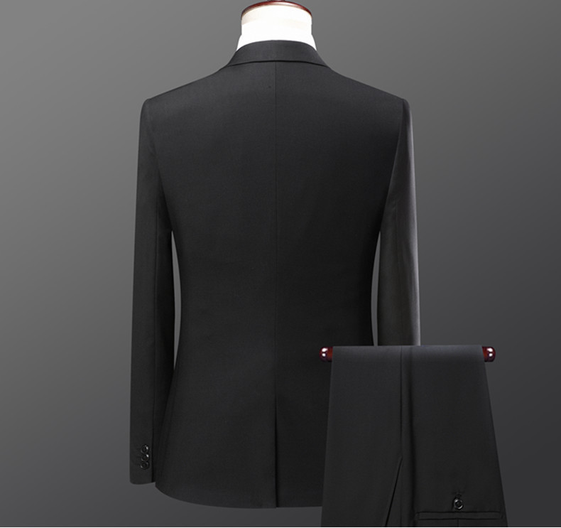 Bộ vest nam hai mảnh dáng ôm phong cách Hàn Quốc, lễ phục cưới và đi làm — Bộ áo và quần một cúc màu xanh navy, Bộ đồ màu xám một cúc (áo + quần), Bộ đồ đen một cúc (áo + quần), Bộ đồ hai cúc màu xanh tím than (áo + quần)