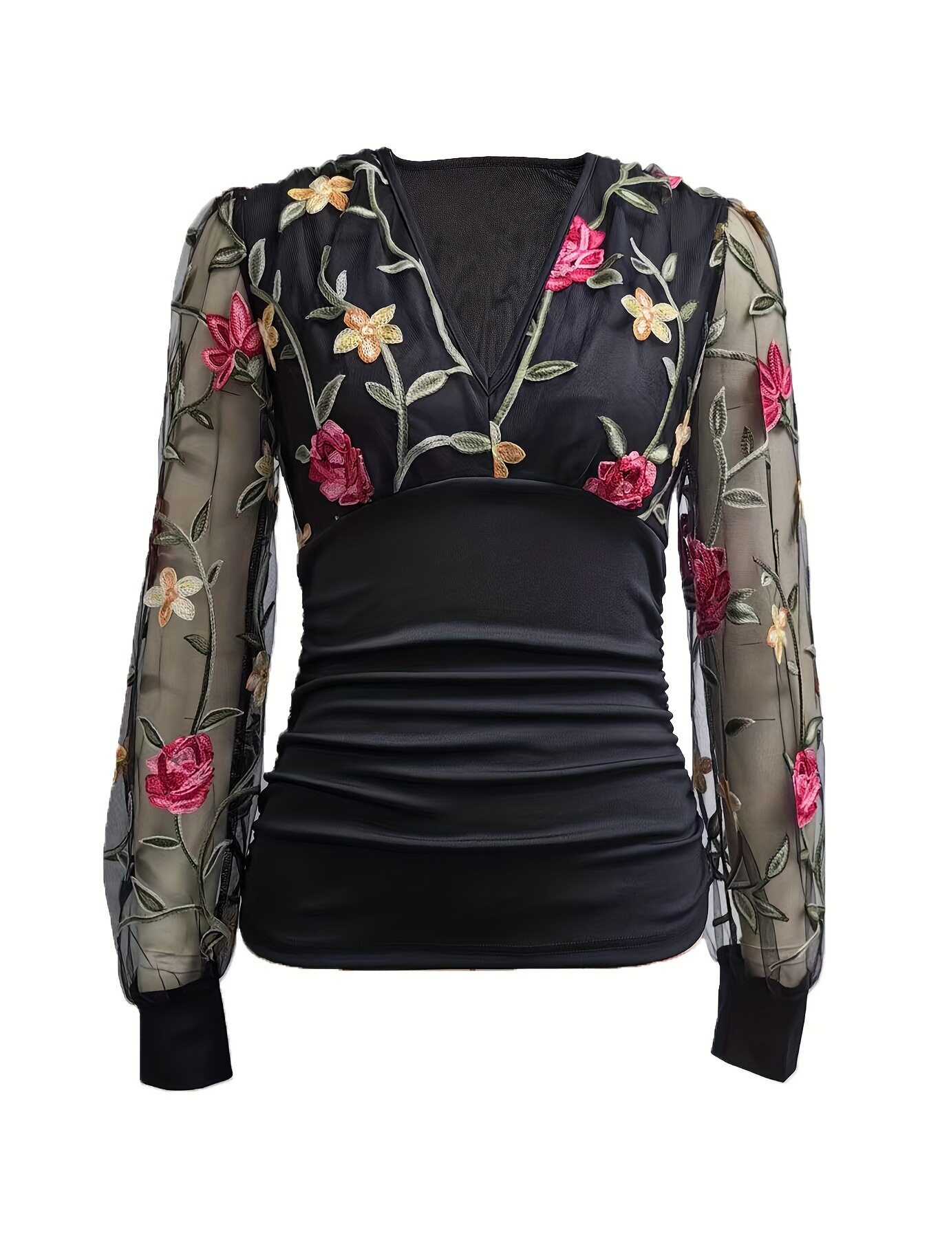 Womens Floral Embroidered Lace Panel T Shirt Ruffled Design Sexy Style Casual Wear Wholesale Available