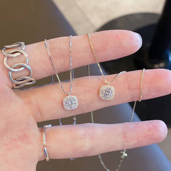 925 silver-plated square diamond necklace light luxury niche design simple zircon clavicle chain 2023 new women's pendant