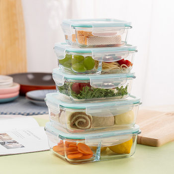 High Borosilicate Glass Preservation Bowl Large Capacity Separated Lunch Box Microwave Heating Glass Lunch Box Work Lunch Box