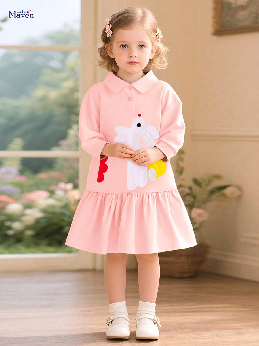 Girls' Dress, Autumn Long-sleeve Kids' Skirt, Cartoon Rabbit Kids' Dress