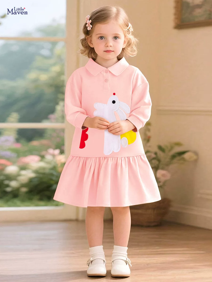Girls' Dress, Autumn Long-sleeve Kids' Skirt, Cartoon Rabbit Kids' Dress