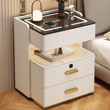 Light Luxury Solid Wood Smart Bedside Table Simple Modern Installation-Free Home Multi-Functional Bedroom Slate Charging Bedside Table