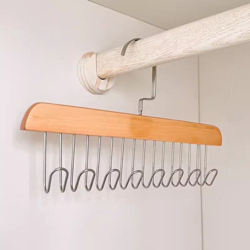 8-hook wooden sling hanger underwear vest tie storage hook student dormitory solid wood wave drying hanger