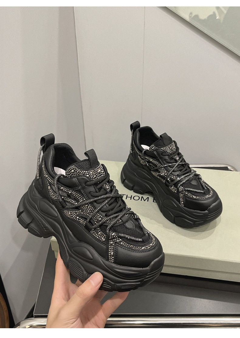 Giày sneaker nữ đế dày chunky phong cách thể thao, mũi tròn, dây buộc, đế cao 8 cm — Trắng, Hồng, Đen chi tiết 16