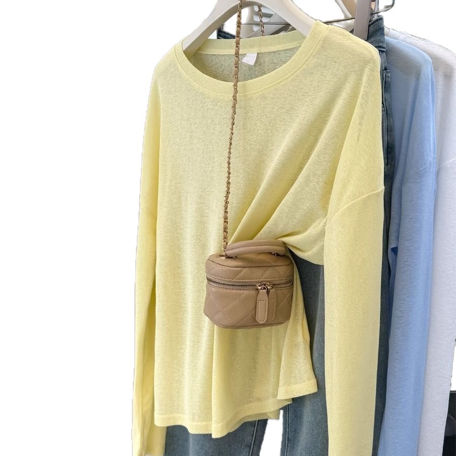 Lightweight Blue Ice Silk Knit Long Sleeve Sun Protection Top Loose Fit Slimming Design Summer Essential Wholesale