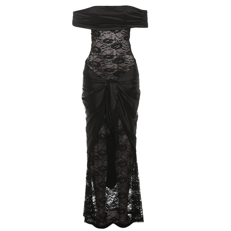 Womens Long Lace Patchwork Off Shoulder Dress Slim Fit Elegant Autumn Fashion Wholesale Available