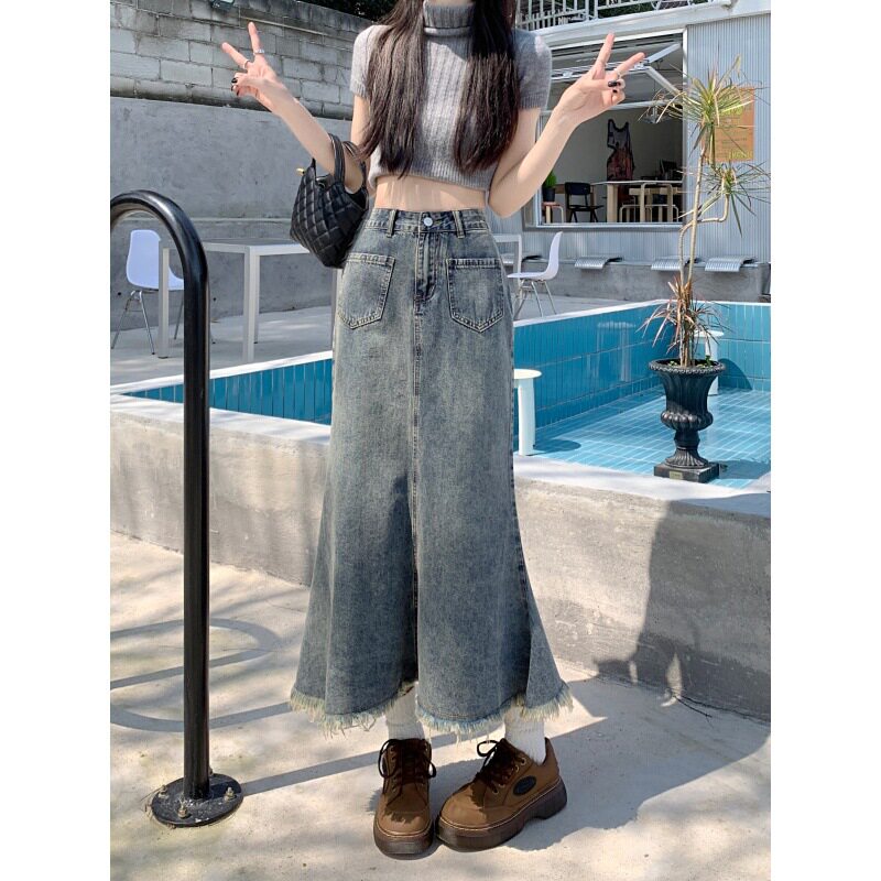 High Waisted Mermaid Skirt Slimming Versatile Mid Length Denim Spring Summer Fashion for Women Wholesale Available