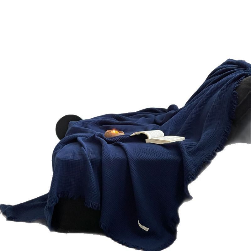 Maillard Style Sofa Blanket, Four-Layer Crinkled Yarn Tassel Blanket, Pure Cotton Office Throw Blanket, Car Leisure Blanket, Dropshipping
