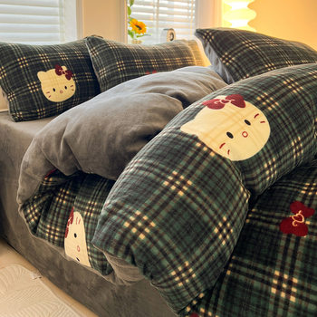 Nude Sleeping Milk Velvet Four-Piece Winter Thickeneded Baby Velvet Bed Bed Sheets Quilt Cover Three-Piece Set Type a Fitted Bed Sheets Bedding