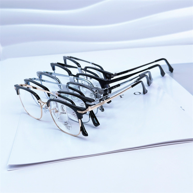 New Trendy Men's Business Eyebrow Half Frame Glasses Frame Retro Box Anti-Blue Light Flat Mirror with Short Vision Frame