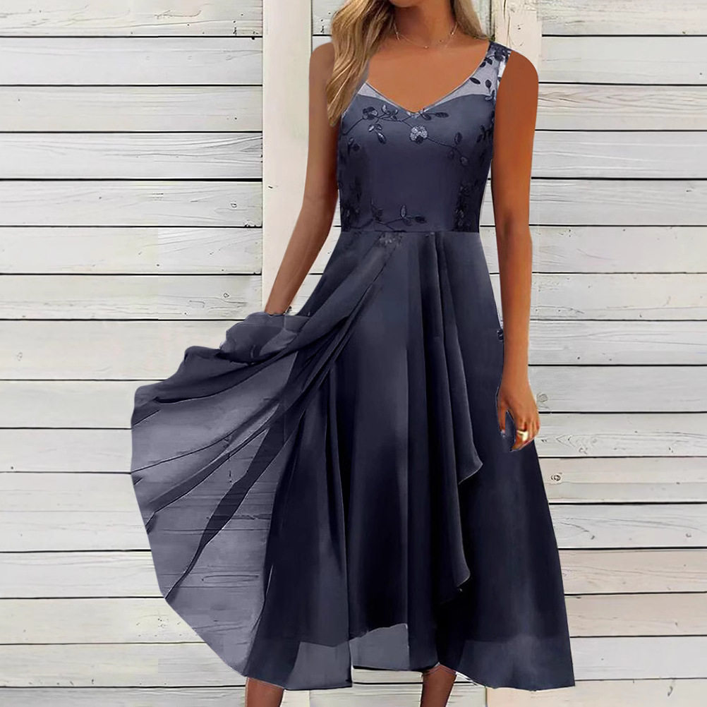 Chiffon and Mesh Sleeveless Dress Elegant Hollow Out Long Gown for Bridesmaids Perfect for Evening Events Wholesale