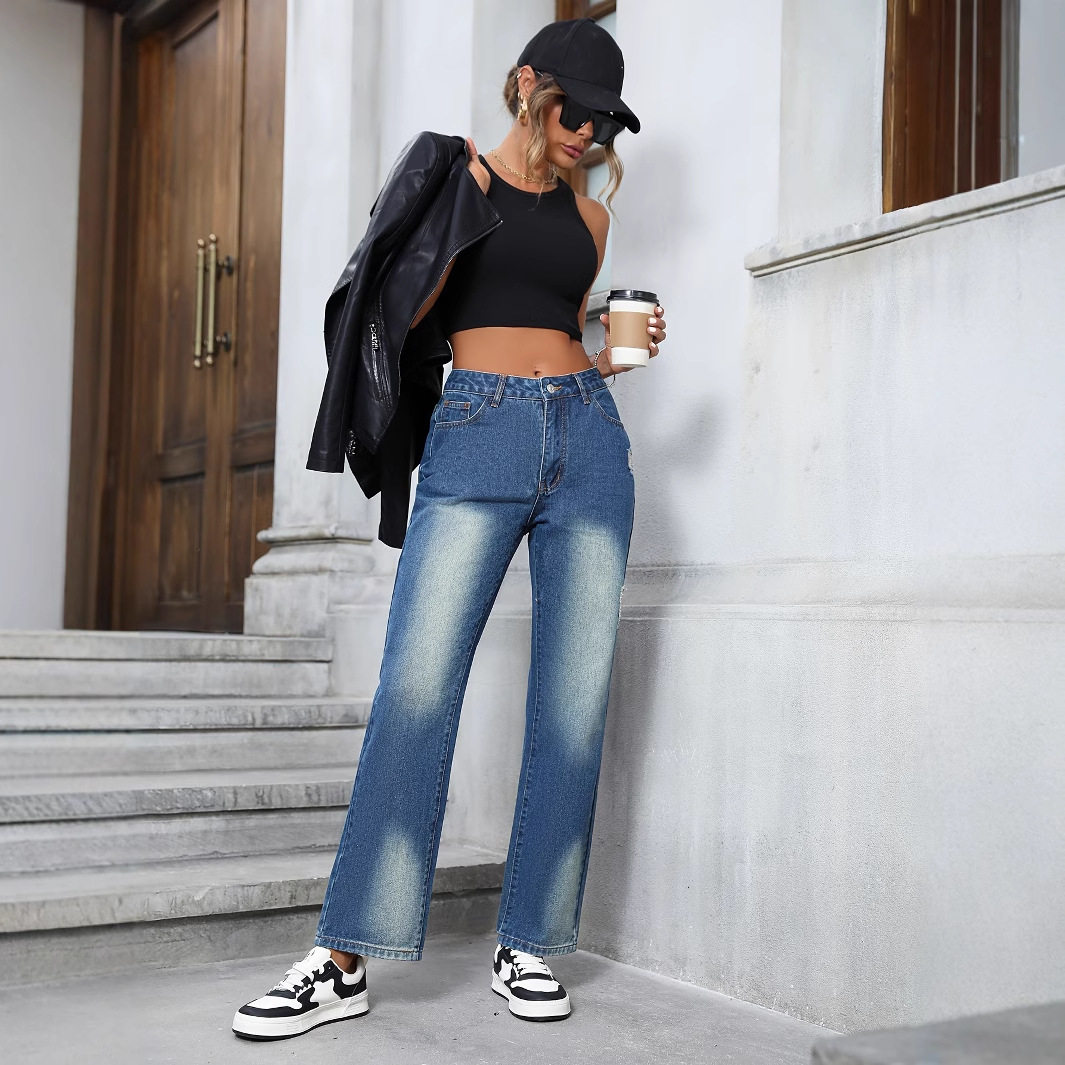 Womens Loose Fit Straight Leg Denim Pants Casual Style Comfortable Fabric Trendy Design Ready to Ship Low MOQ