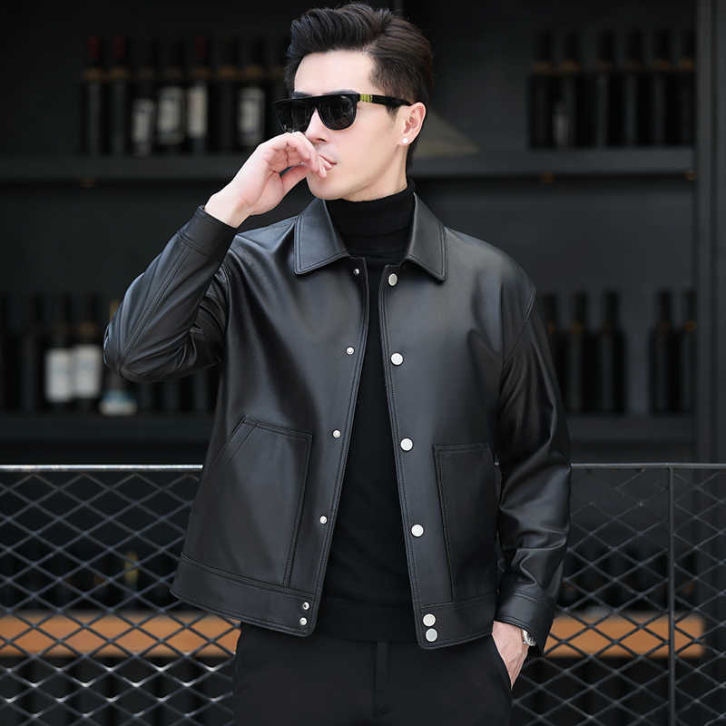 Áo Da Nam Chất Liệu Da Bò Kín Cổ Hàng Mùa Xuân Thu Đông