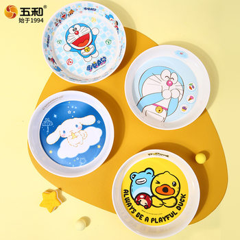 Five and Cartoon Cute melamine Children's Tableware Anti-scalding Household Dish INS Wind Round Dish Plate Gift Wholesale