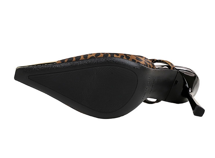 Giày cao gót nữ mũi nhọn hở gót quai hậu da bóng phong cách Âu Mỹ dự tiệc — 2629-1 Đen 9.5cm, 2629-1 Họa tiết báo 9.5cm, 2629-1 màu nude 9.5cm, 2629-1 rượu vang đỏ 9.5cm
