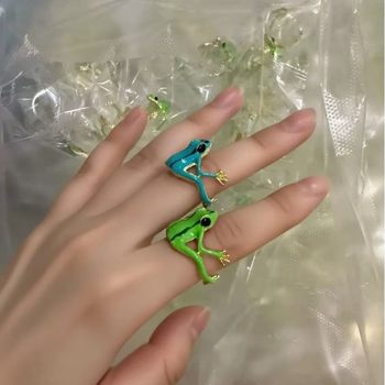 Cross Border Tree Frog Ring Green Funny Frog Ring Niche Design Blue Frog Ring Opening Adjustable Ring
