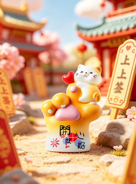 喵爪上上签盲盒摆件潮玩树脂手摆件家居玄关桌面装饰品礼物