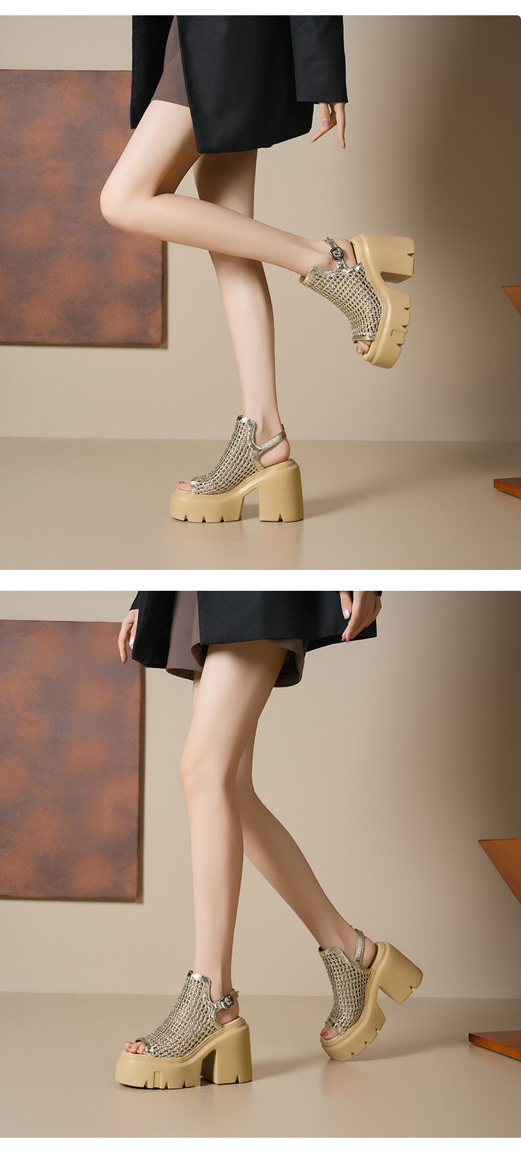 Sandal cao gót nữ hở mũi quai ngang đan chéo, gót siêu cao 9 cm — Đen, Áo khoác sáng, Trắng chi tiết 2