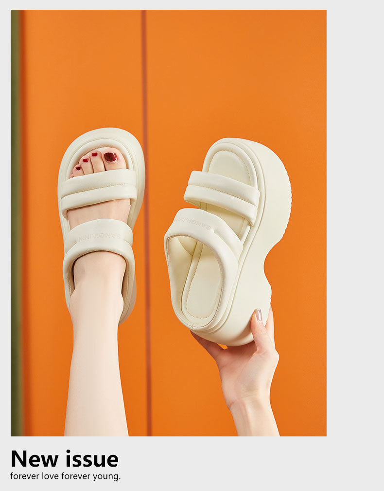 Dép sandal nữ quai chữ V đơn giản phong cách châu Âu — Đen, Len nguyên chất chi tiết 12