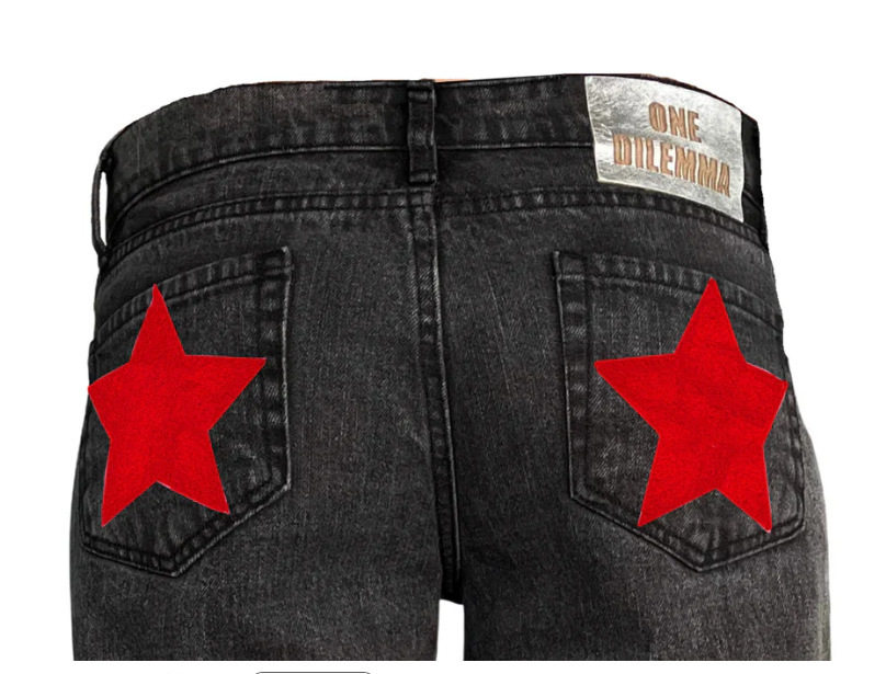 High street pants women's spring retro printed jeans loose high waist slim mopping trousers straight wide leg pants trendy