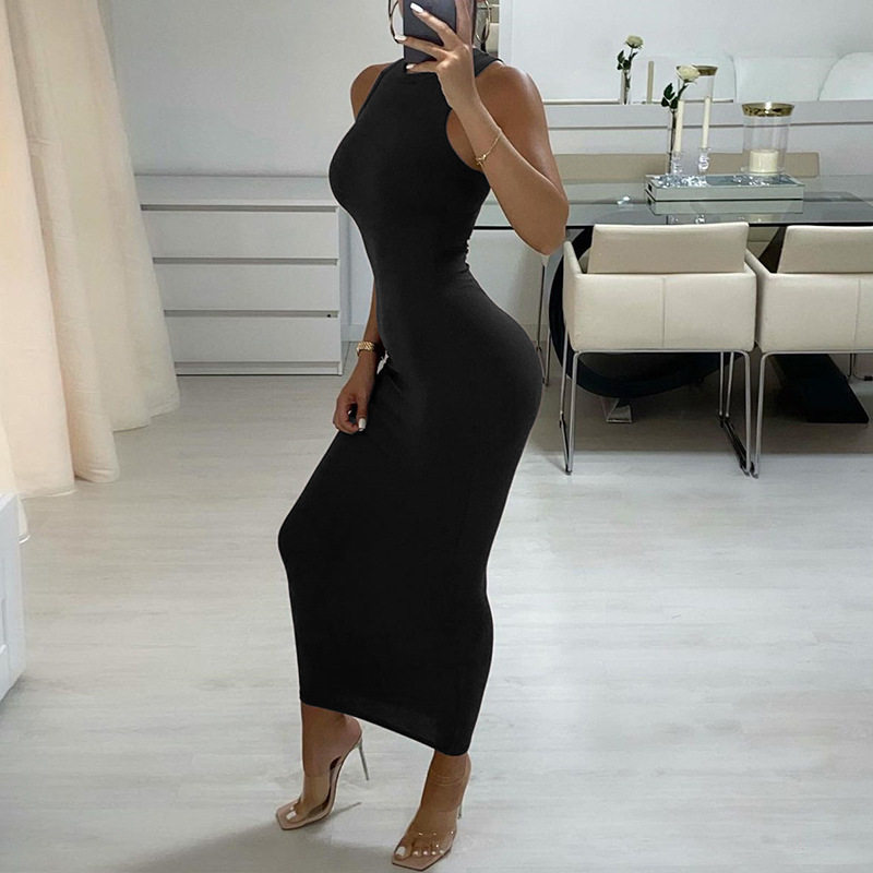 Womens Fashion Sleeveless Bodycon Dress Round Neck Elegant Fit Color Block Design Perfect for Parties and Events